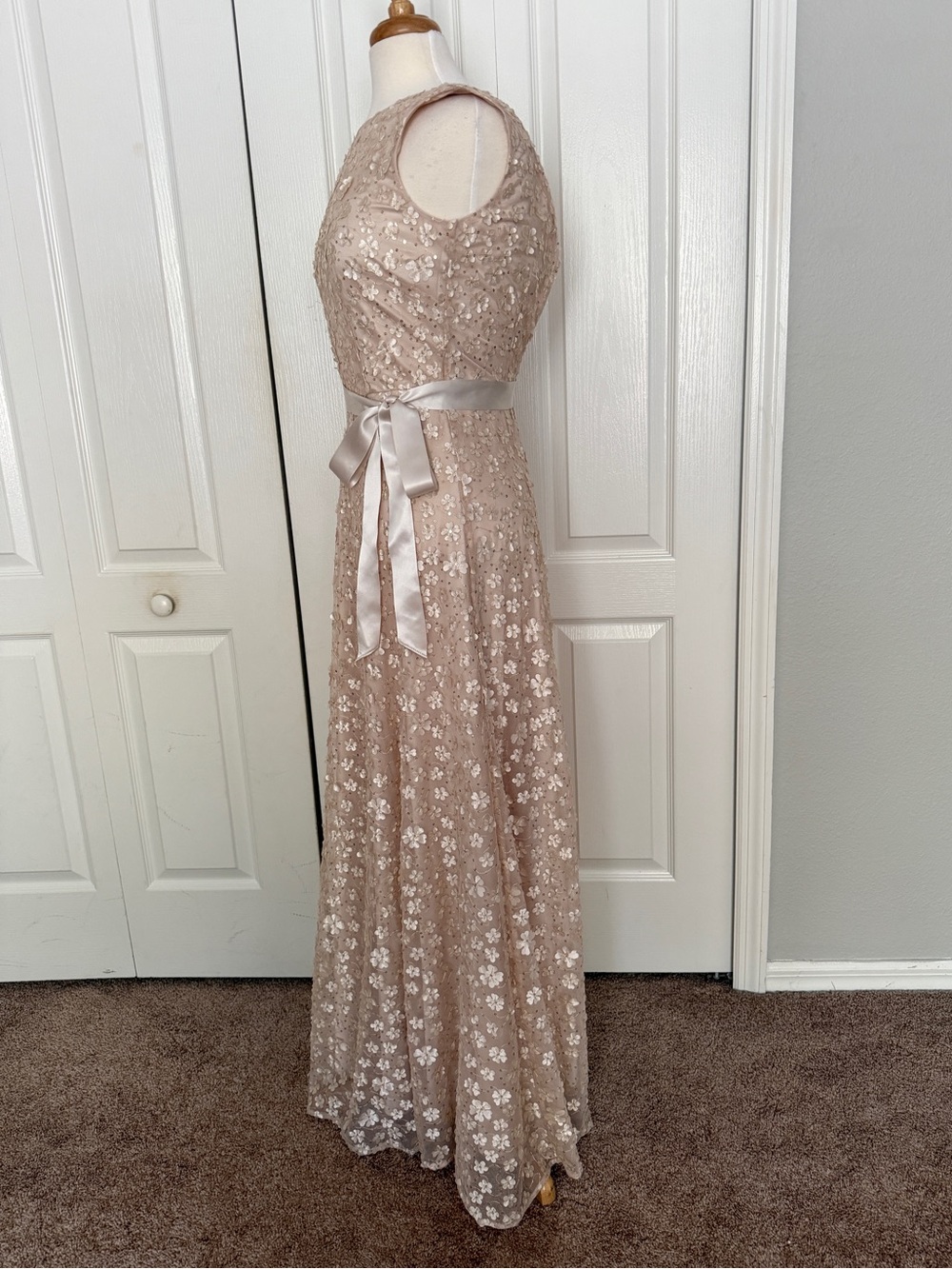 Tahari Champagne/Blush Pink Floral Embellished Formal Dress Size 4 - Picture 3 of 6